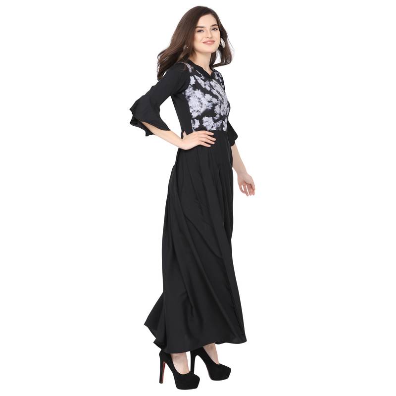 black printed Crepe maxi dresses
