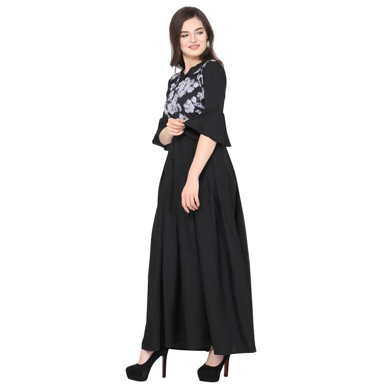 black printed Crepe maxi dresses