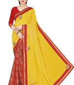 Yellow Printed Faux Georgette Saree With Blouse