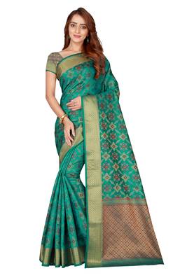 Kimisha Sea Green Kanjivaram Silk Border Work Kanjivaram Saree With Running Blouse 1