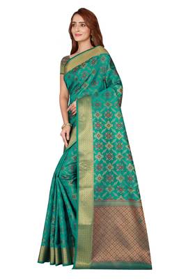 Kimisha Sea Green Kanjivaram Silk Border Work Kanjivaram Saree With Running Blouse 5