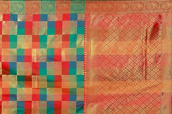 Kimisha Multicolor Sana Silk Woven Work Checks Pattern Saree With Running Blouse 4