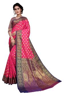 Pink Sana Silk Jacquard Work Art Silk  Saree With Jacquard Blouse