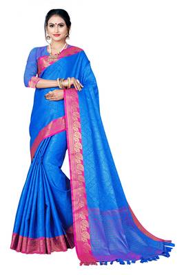 Kimisha Blue Banarasi silk blend Jacquard Work Banarasi Saree With Running Blouse 1