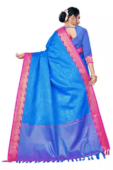 Kimisha Blue Banarasi Silk Jacquard Work Banarasi Saree With Running Blouse