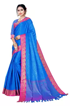 Kimisha Blue Banarasi Silk Jacquard Work Banarasi Saree With Running Blouse