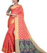 Kimisha Peach Sana Silk Jacquard Work  art silk  Saree With Jacquard Blouse