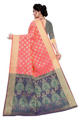 Kimisha Peach Sana silk blend Jacquard Work silk blend Saree With Jacquard Blouse 2