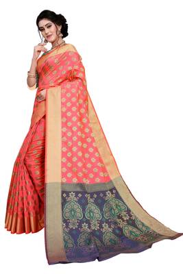 Kimisha Peach Sana silk blend Jacquard Work silk blend Saree With Jacquard Blouse 5