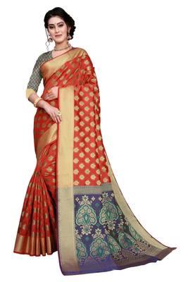 Kimisha Red Sana Silk Jacquard Work  art silk  Saree With Jacquard Blouse 1