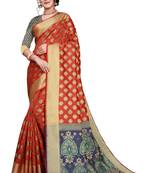 Kimisha Red Sana Silk Jacquard Work  art silk  Saree With Jacquard Blouse