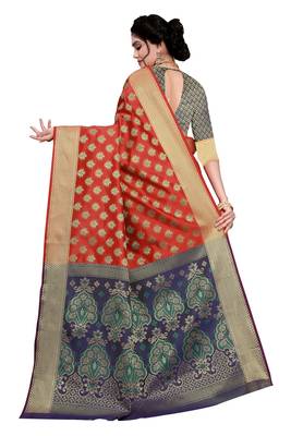 Kimisha Red Sana Silk Jacquard Work  art silk  Saree With Jacquard Blouse 2