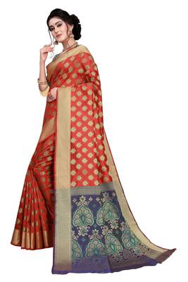 Kimisha Red Sana Silk Jacquard Work  art silk  Saree With Jacquard Blouse 5