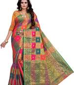 Kimisha Multicolor Sana Silk Jacquard Work Checks Pattern Saree With Running Blouse