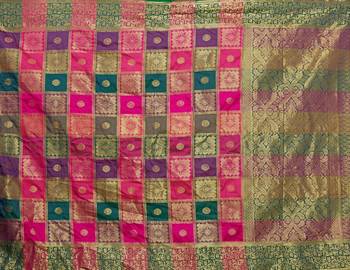 Kimisha Multicolor Sana Silk Jacquard Work Checks Pattern Saree With Running Blouse 4