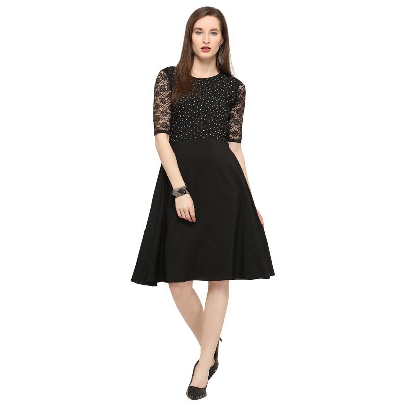 Black plain Crepe short dresses