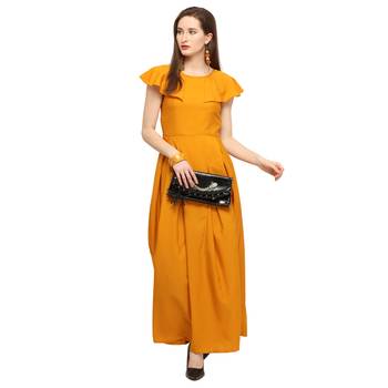 Yellow plain Crepe maxi dresses 1