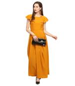 Yellow plain Crepe maxi dresses