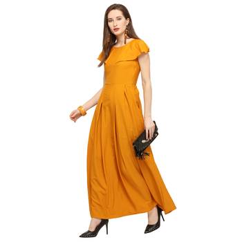 Yellow plain Crepe maxi dresses 2