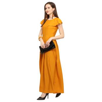 Yellow plain Crepe maxi dresses 3