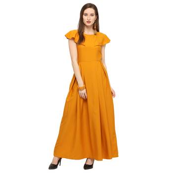 Yellow plain Crepe maxi dresses 4