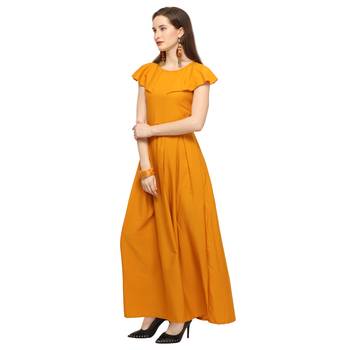 Yellow plain Crepe maxi dresses 5