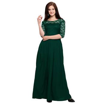 Green plain Crepe maxi dresses 1