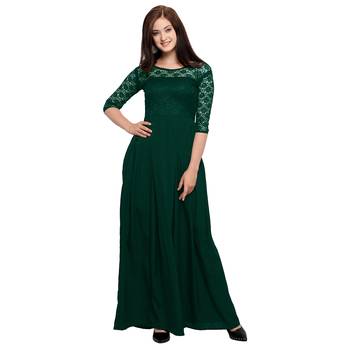 Green plain Crepe maxi dresses 2