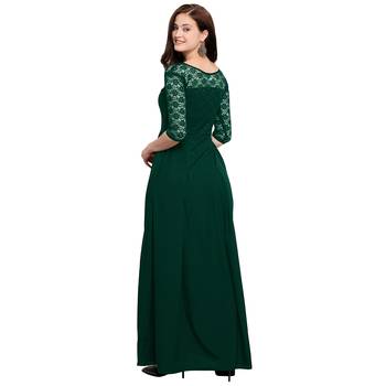Green plain Crepe maxi dresses 4