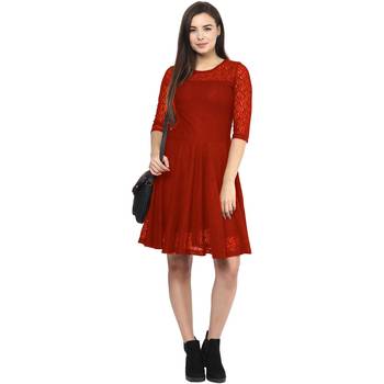 Red plain Net maxi dresses 1