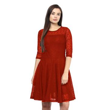 Red plain Net maxi dresses 2