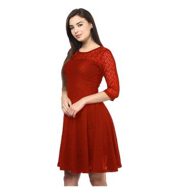 Red plain Net maxi dresses 3