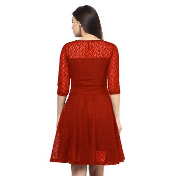 Red plain Net maxi dresses 4