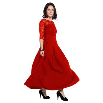 Red plain Crepe maxi dresses 2