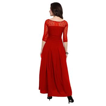 Red plain Crepe maxi dresses 4