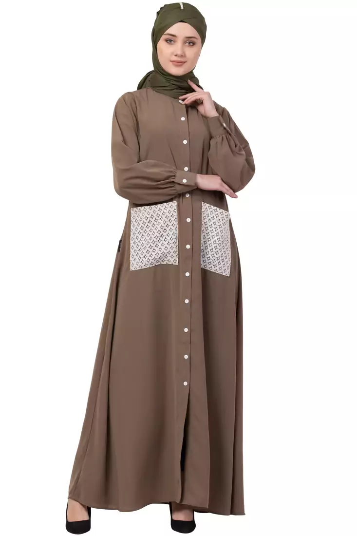 Beige Plain Nida Abaya