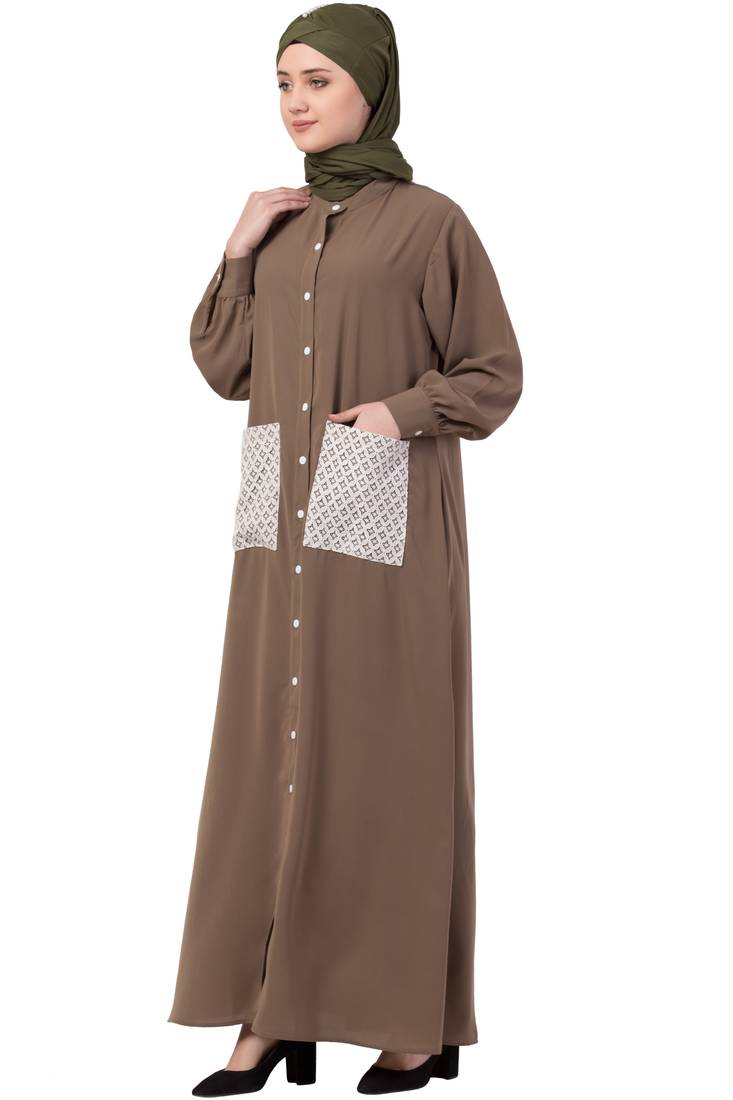 Beige Plain Nida Abaya
