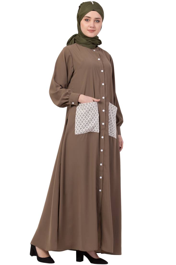 Beige Plain Nida Abaya