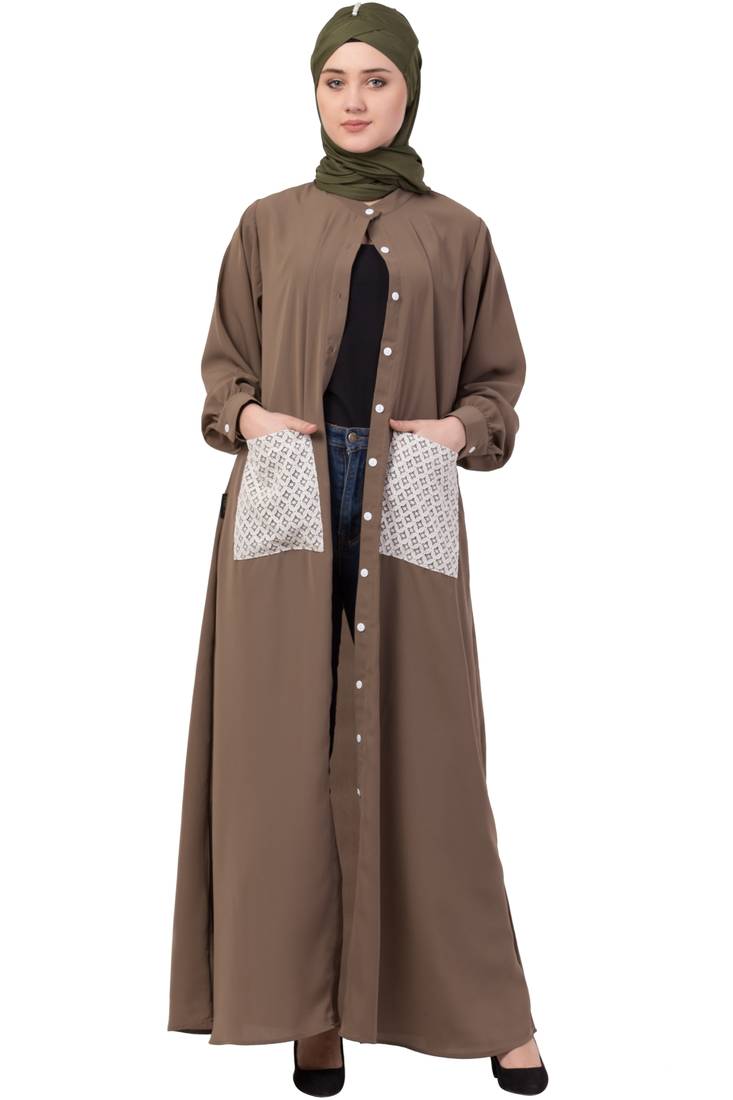 Beige Plain Nida Abaya