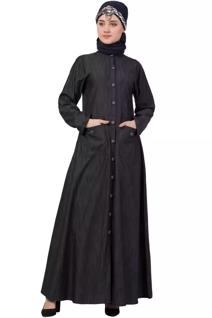 Black Plain Denim Abaya