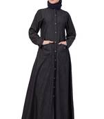 Black Plain Denim Abaya