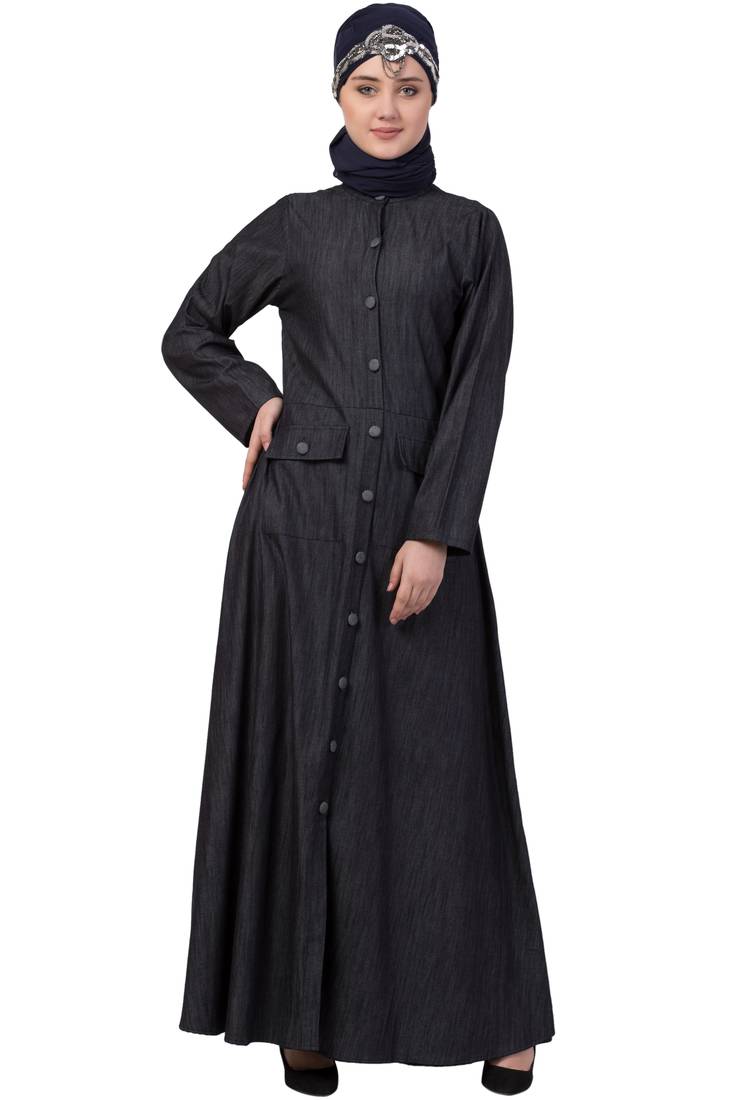Black Plain Denim Abaya