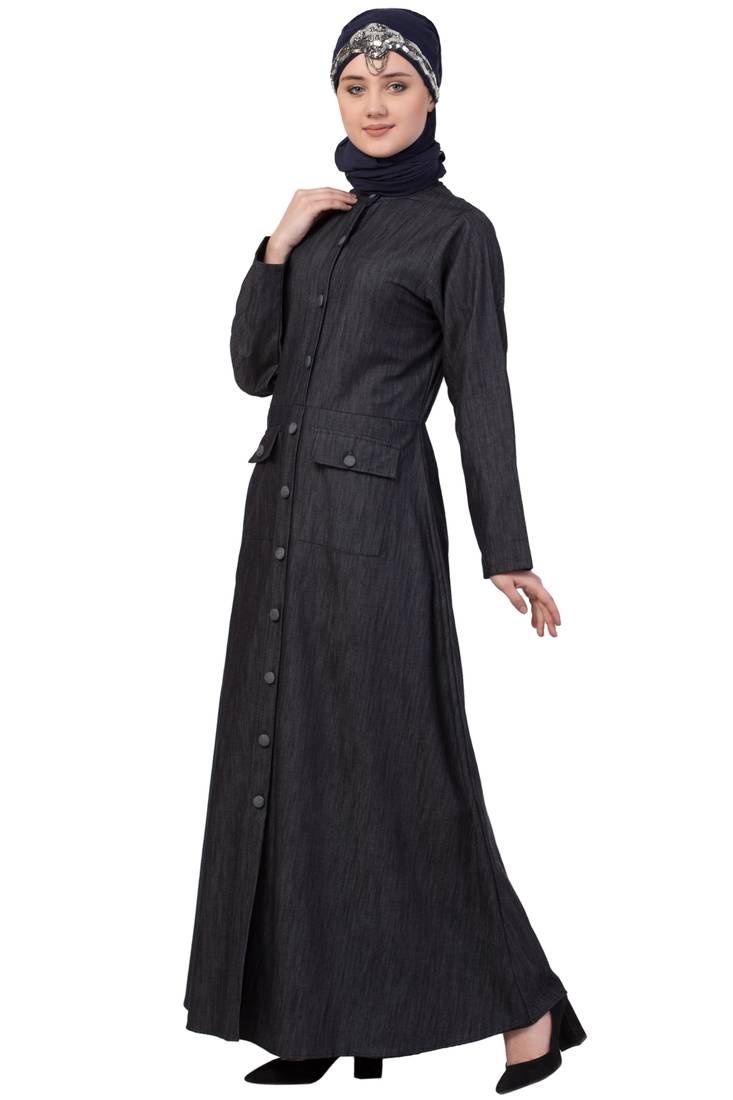 Black Plain Denim Abaya