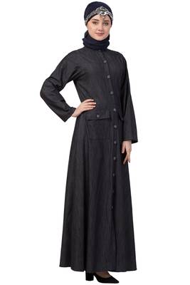 Black Plain Denim Abaya 4