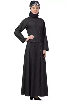 Black Plain Denim Abaya