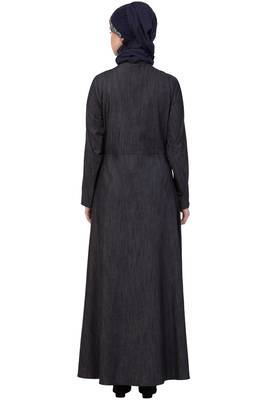 Black Plain Denim Abaya 6