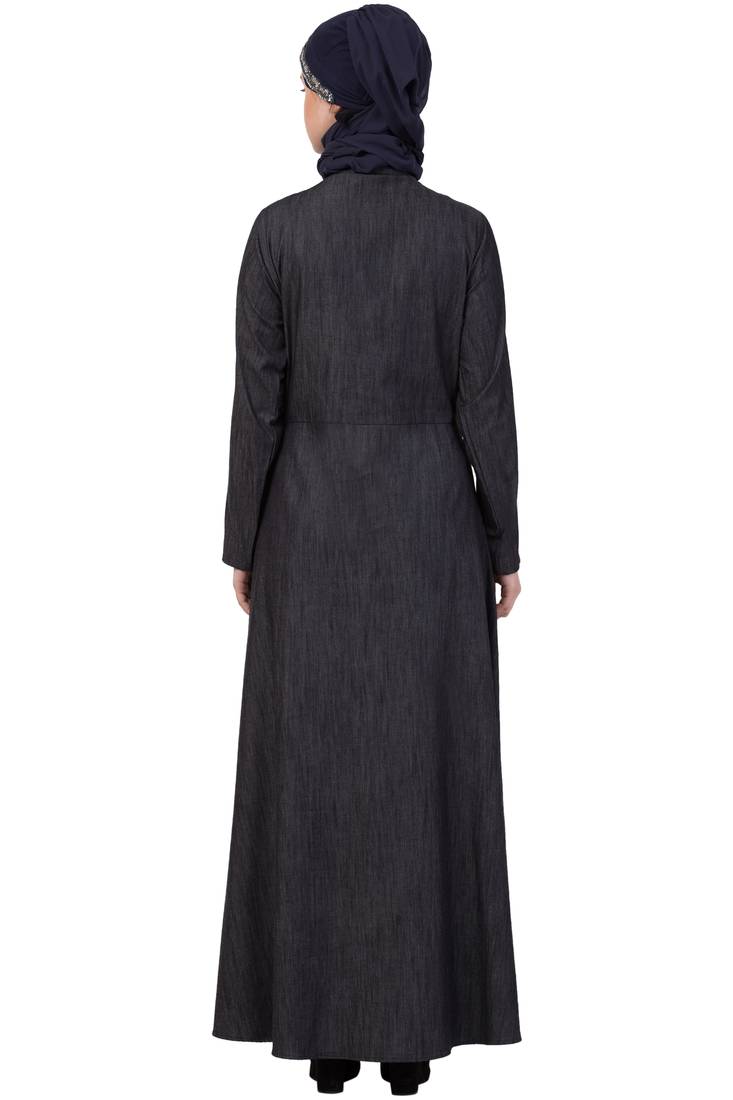 Black Plain Denim Abaya