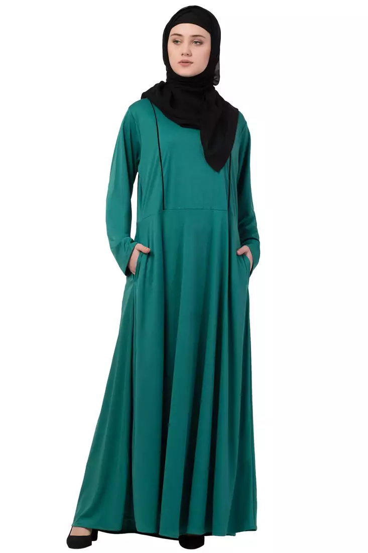 Green Plain Polyester Abaya
