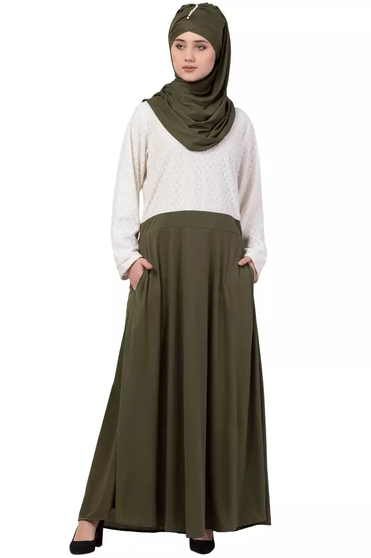 Green Plain Polyester Abaya