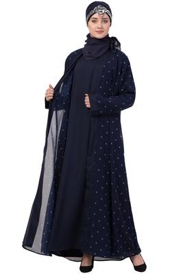Blue Plain Crepe Abaya 1